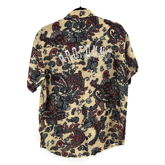 PROFOUND AESTHETIC Cream Red Paisley Print Short Sleeve Button Down Shirt Medium - Picture 3 of 8
